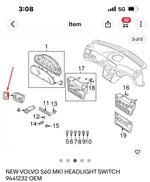 LIGHTLY USED LIKE NEW VOLVO S60 MK1 HEADLIGHT SWITCH 9441232 OEM BUTTON OE