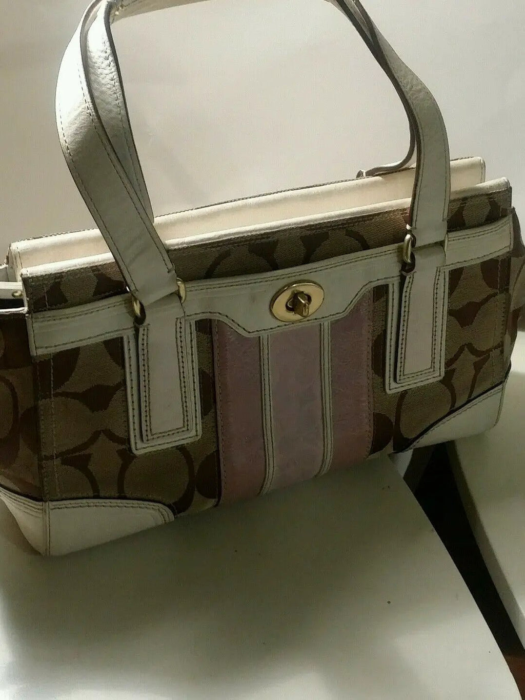 Coach signature satchel white leather trim and also mauve. by Coach