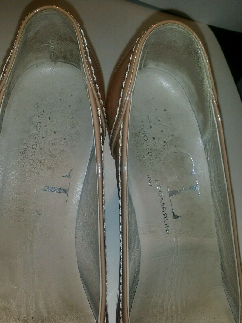 AGL Attilio Giusti Leombruni Patent Style Flex Pump Shoes 8 38.5 Nude $310 FBB