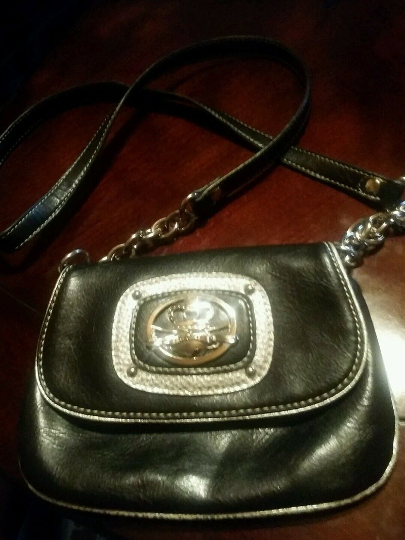 Kathy Van Zeeland Mahogany Vegan Leather~Silver Logo Crown Small Xbody Bag~EUC