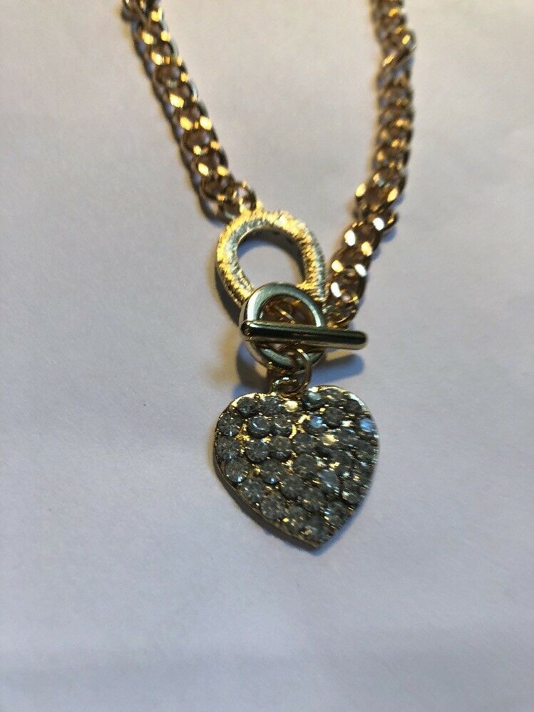 Gold  Heart Costume Jewlrey Toggle Necklace