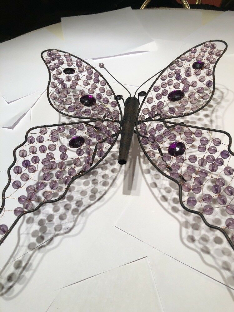 Purple Large Beaded Landed Butterfly