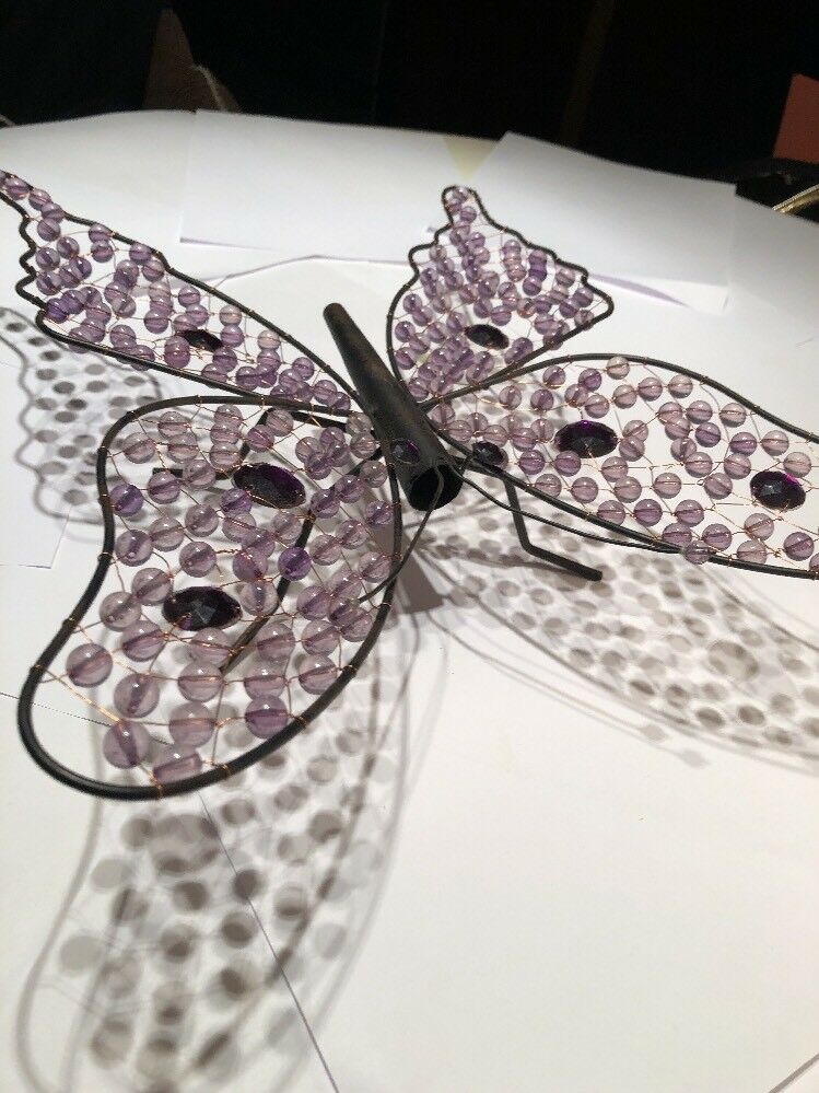 Purple Large Beaded Landed Butterfly
