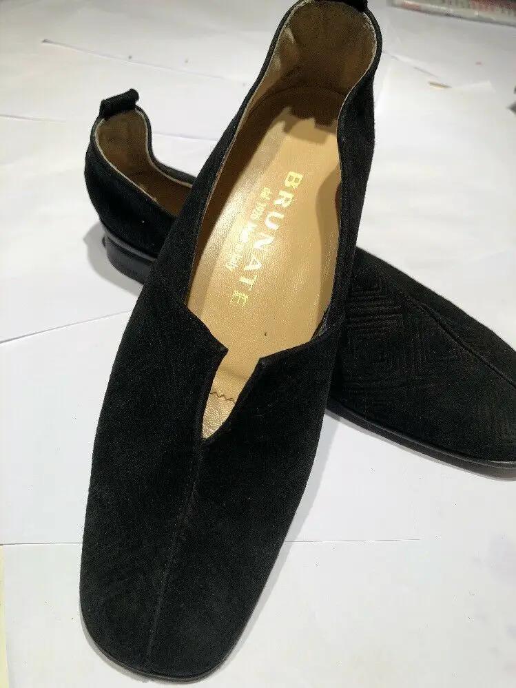 BRUNATE SUEDE LEATHER FLATS WITH GOLD BUCKLE AND RED ACCENT SZ 37/US 6.5 by BRUNATE