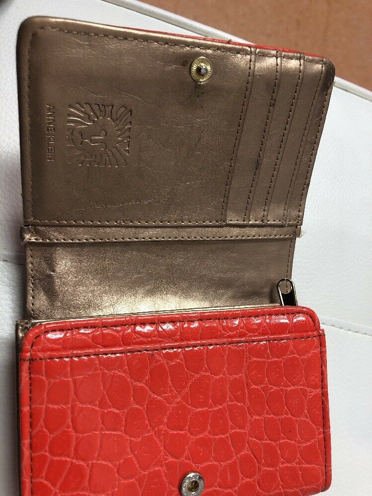Anne Klien Orange Croco Print Billfod Wallet