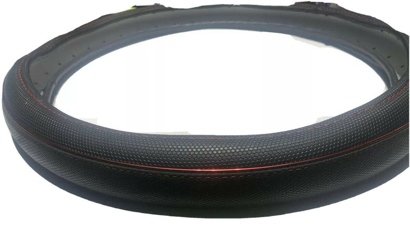 Leather Steering Wheel Cover With Red Stitching