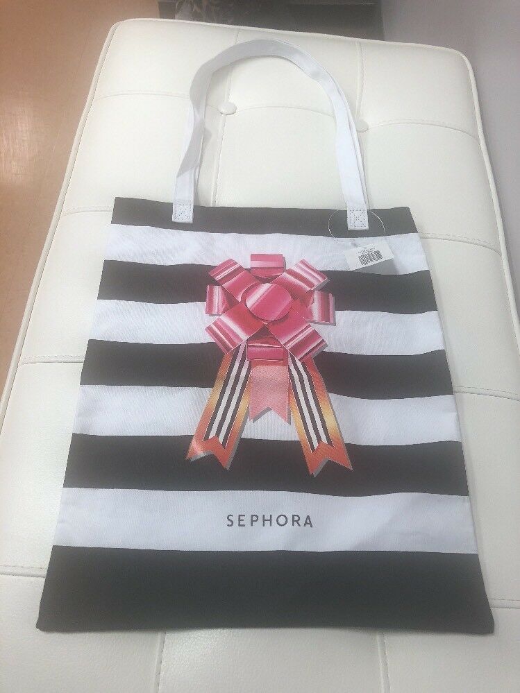 NEW Sephora Black White Striped Canvas Tote Bag Purse Shopper 2017