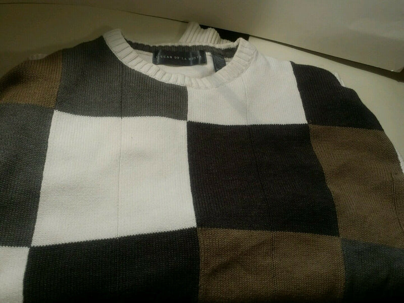 OSCAR DE LA RENTA Men's Color Block Long Sleeve SWEATER size xl Brown Gray Tan