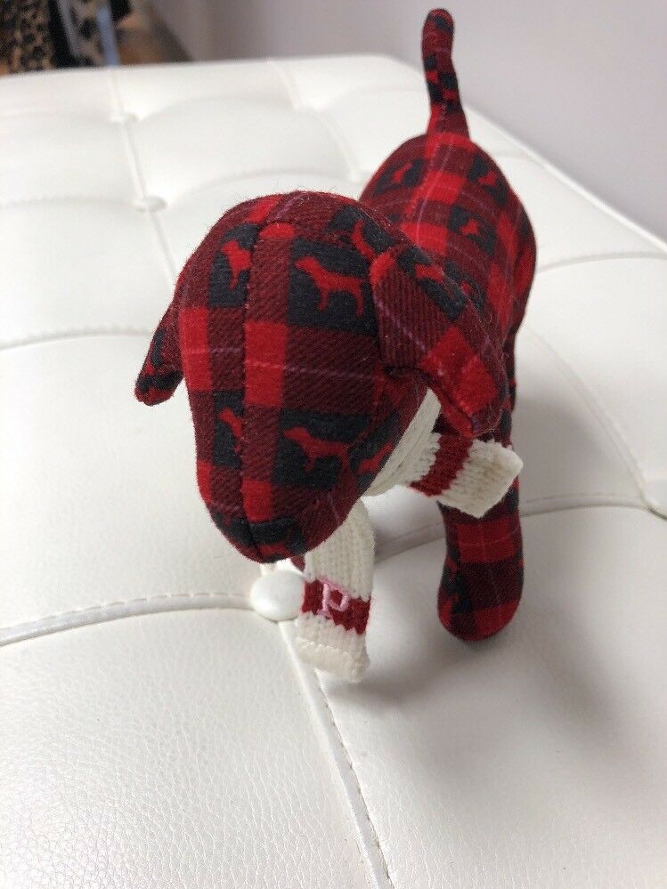 Victoria's Secret Love Pink Red Plaid Flannel Scarf Plush Dog Mini Small 6"
