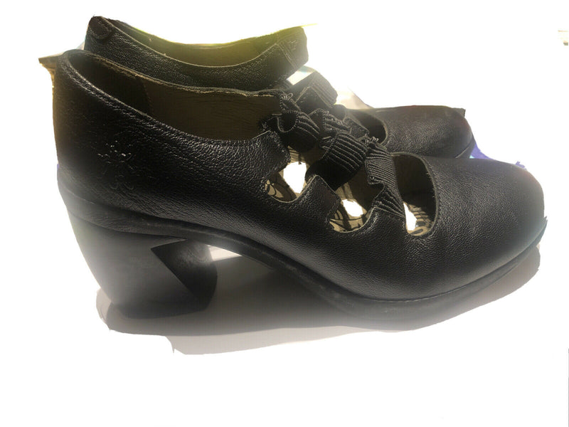 Fly London Women Shoe Yan Size 6M EUR 37 Black Wedge Heel Mary Jane Pre Owned yq