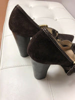 MICHAEL KORS  SUEDE ANNABEL T-STRAP PLATFORM PUMPS DARK BROWN SIZE 6M