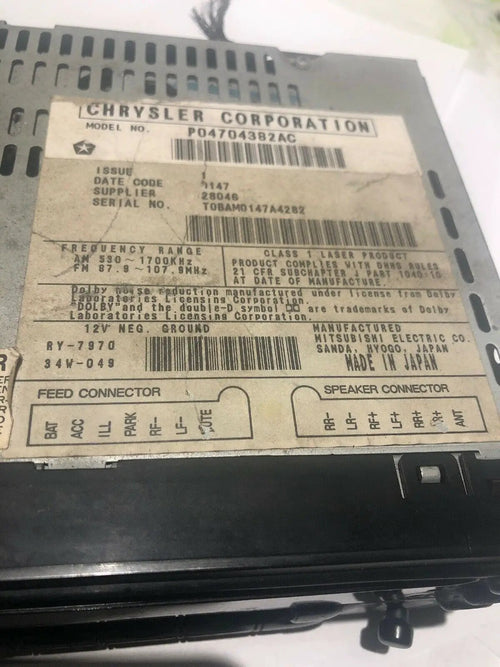 1996-2000 1999 1998 1997 Chrysler Concorde Dodge Jeep RADIO AM FM CD by Chrysler P04704382AC , P04704382AB