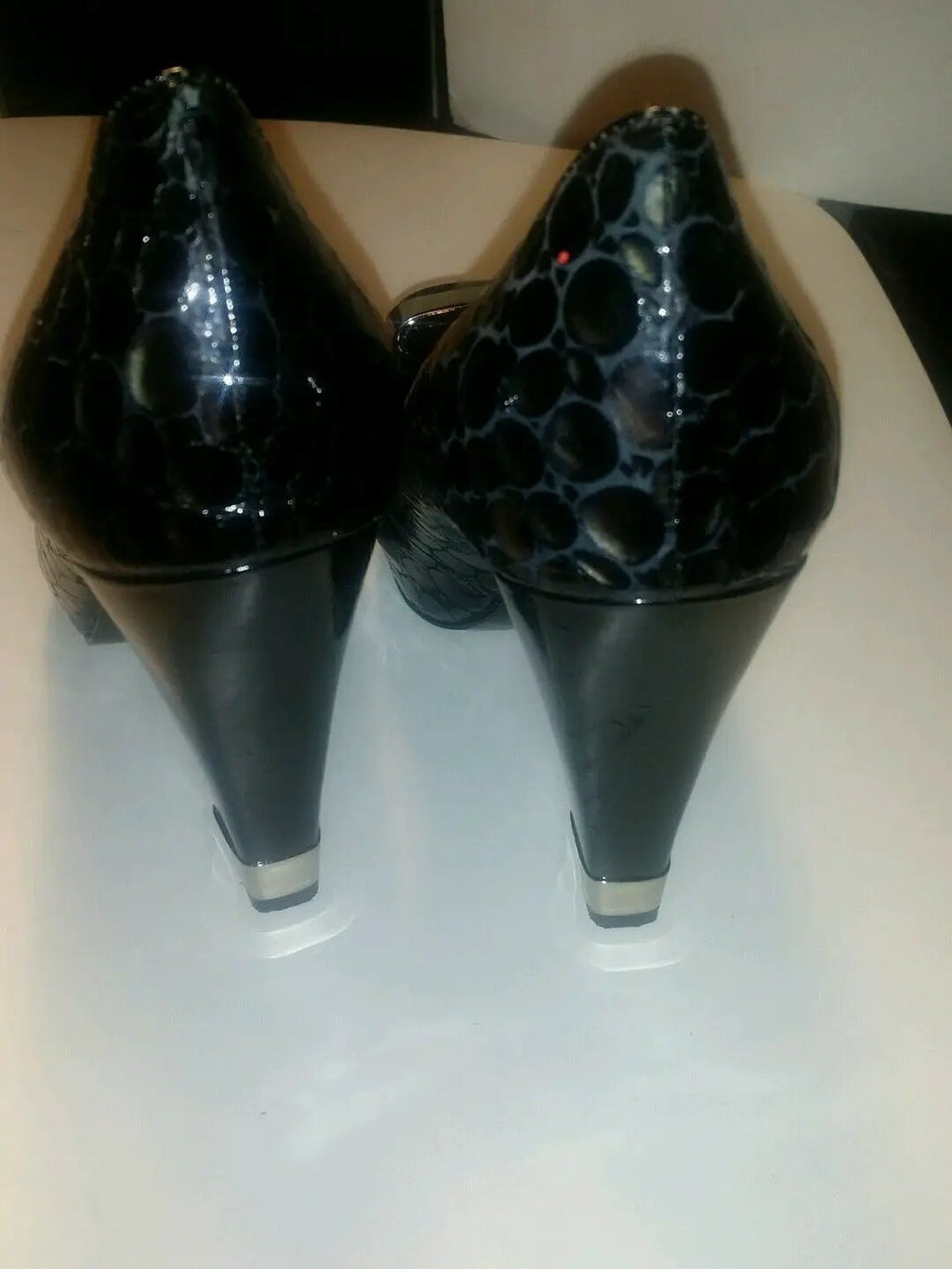 Bcbg black croco peep toe chunky heels with buckle by BCBGirls