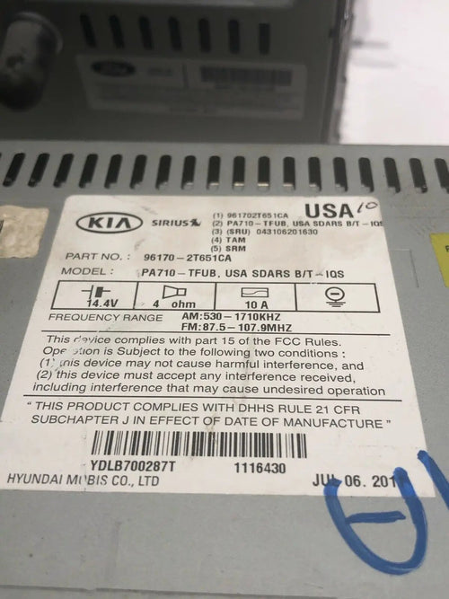 11 12 13 Kia Optima AM FM Radio Cd Player 96170-2T650CA Bulk 824 by Kia