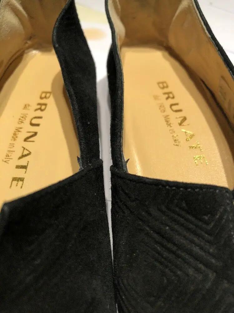 BRUNATE SUEDE LEATHER FLATS WITH GOLD BUCKLE AND RED ACCENT SZ 37/US 6.5 by BRUNATE