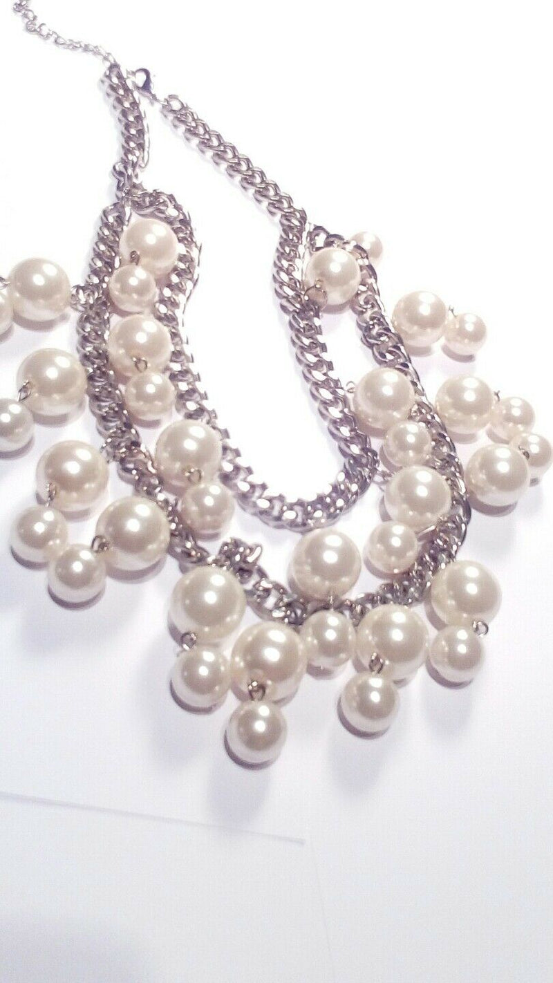 prescious pearl and silver oversized pearl doulbled necklace