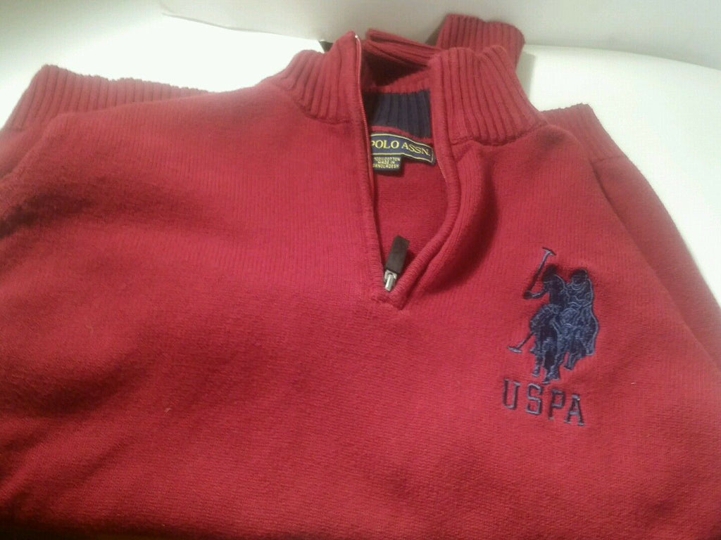 100% US Polo Assn Sweater Big Pony Size Large L 1/4 Zip Red Pullover Sweatshirt