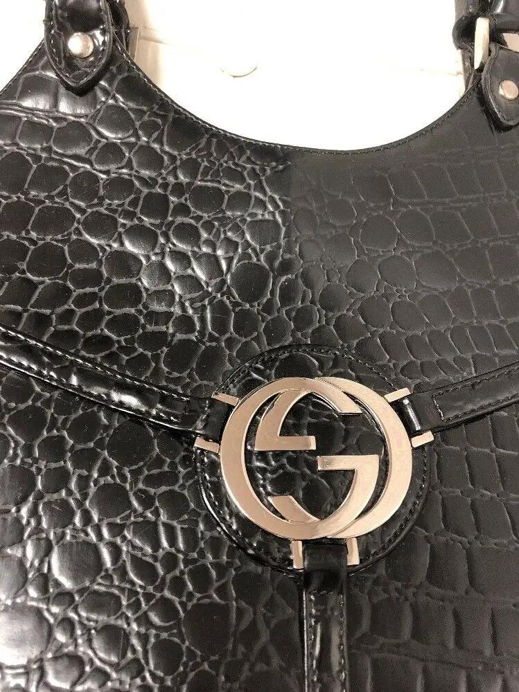 Croco Print Double G Black Handbag by Unbranded