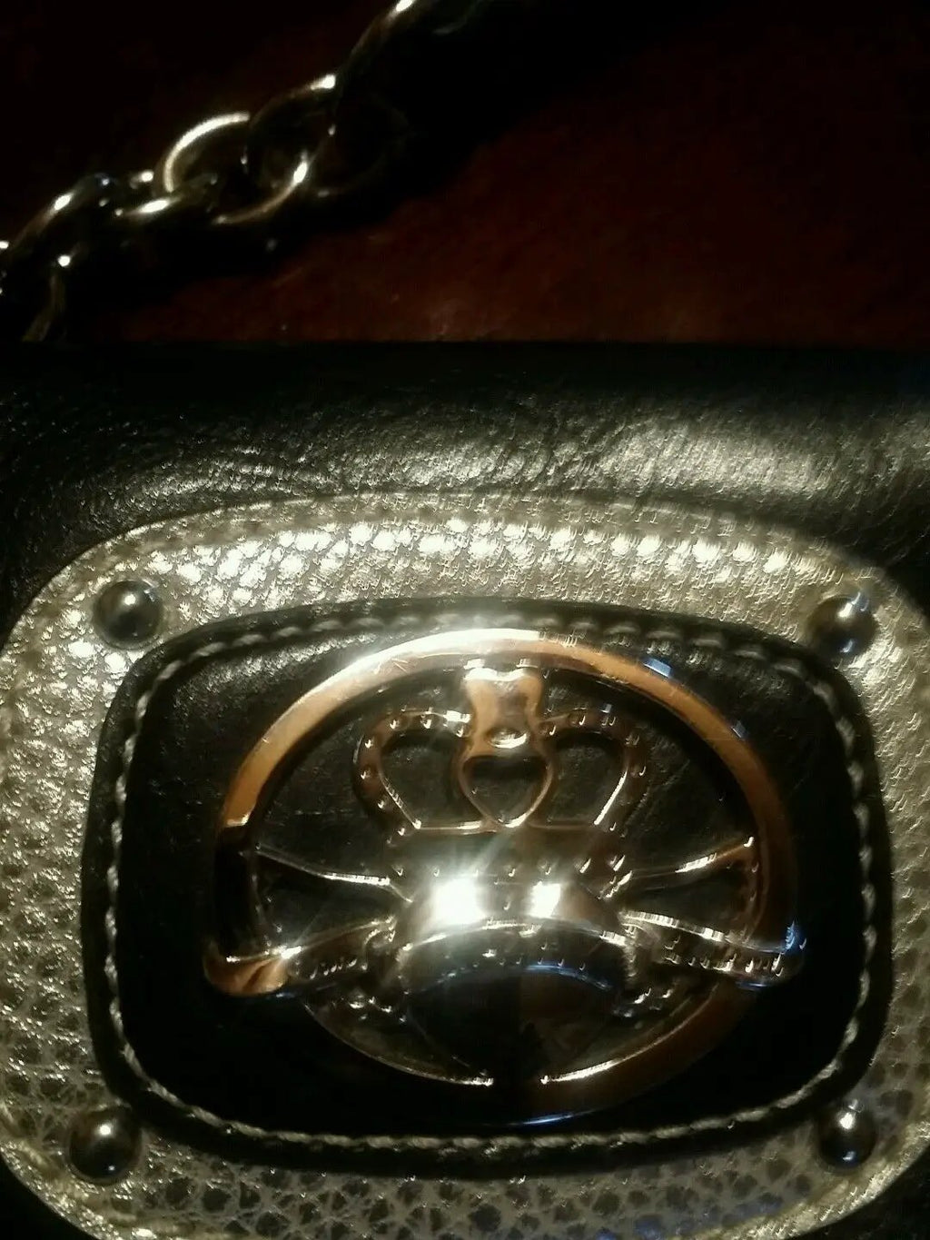 Kathy Van Zeeland Mahogany Vegan Leather~Silver Logo Crown Small Xbody Bag~EUC by KATHY VAN ZEELAND