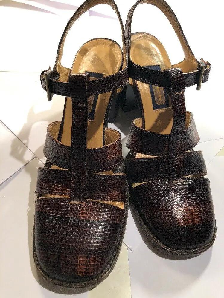 Vintage Coach Italy 8 1/2 B T Strap Camel leather 2 1/2" low heel shoes by Donald J Pliner
