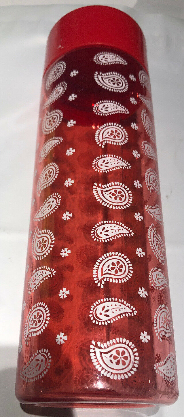 Red Plastic Paisley Print Water Bottle