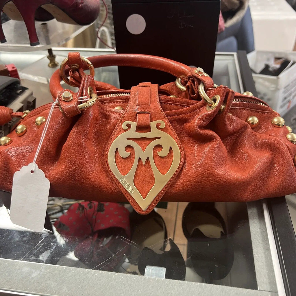 Love Moschino Barrel Hand bag women Orange lined interior Studded by Love Moschino