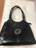 Croco Print Double G Black Handbag by Unbranded