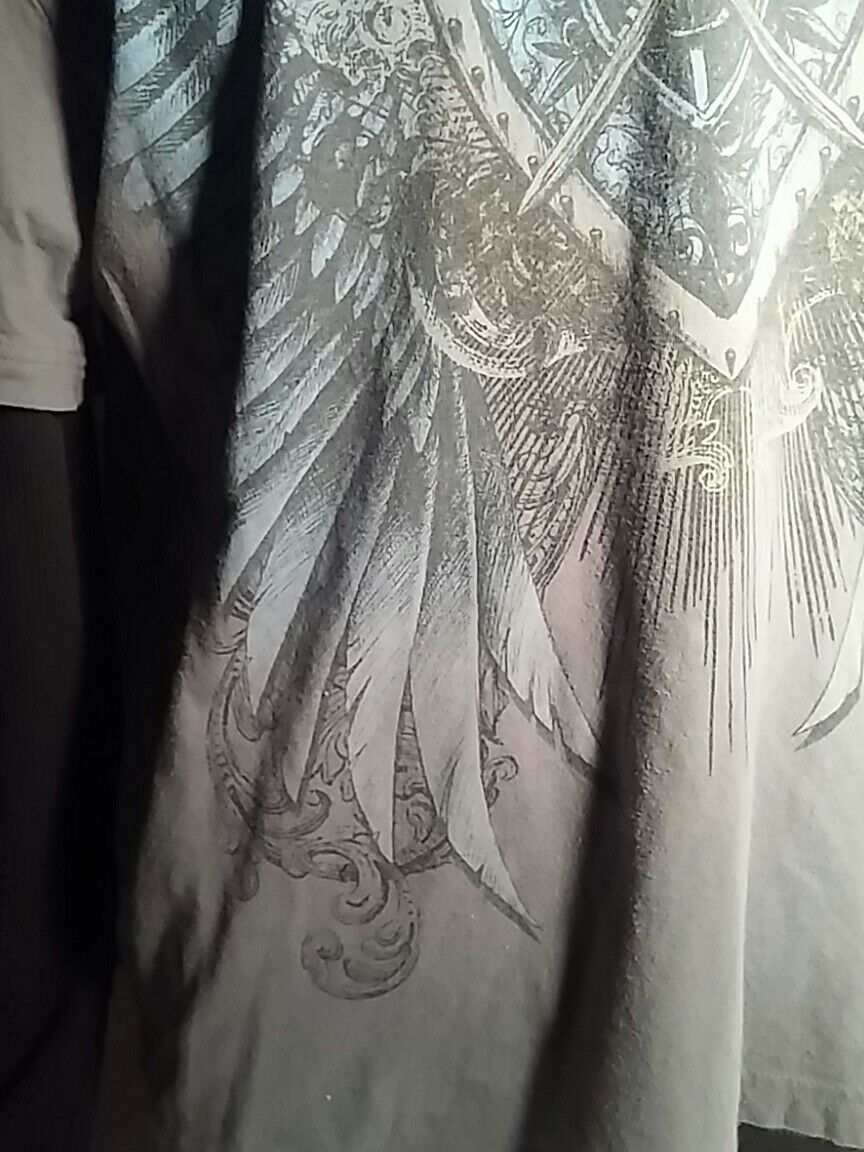 Helix large gray eagle wings shirt  100% cotton, RN#117508 WITH BLACK THERMAL