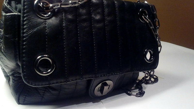 CLAUDIA CIUTI BLACK LEATHER DRESS BAG with SEXY CHAIN SHOULDER STRAP