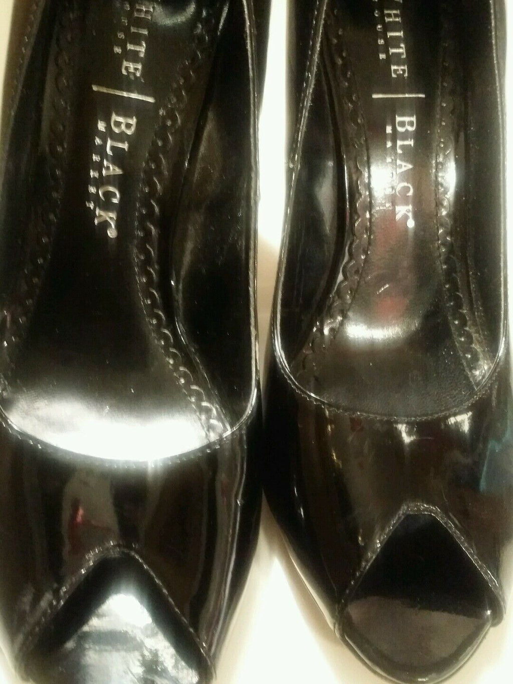 White House Black Market Black Patent Leather Peep Toe Cork Wedges Women's 7.5 M