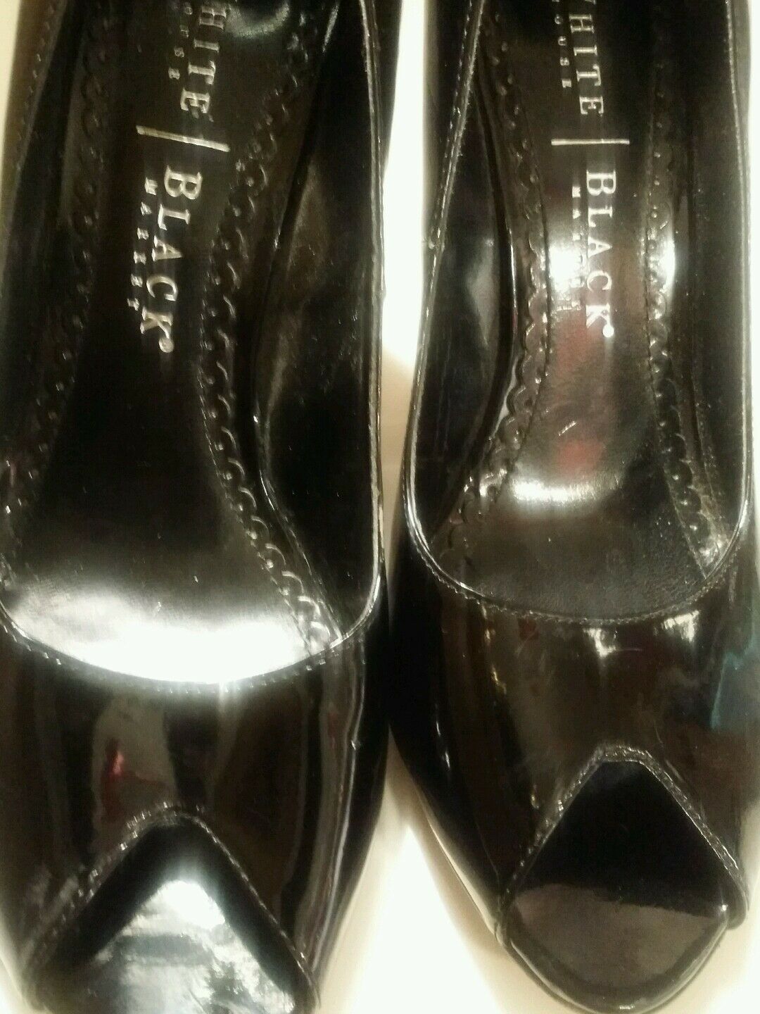 White House Black Market Black Patent Leather Peep Toe Cork Wedges Women's 7.5 M