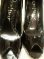 White House Black Market Black Patent Leather Peep Toe Cork Wedges Women's 7.5 M