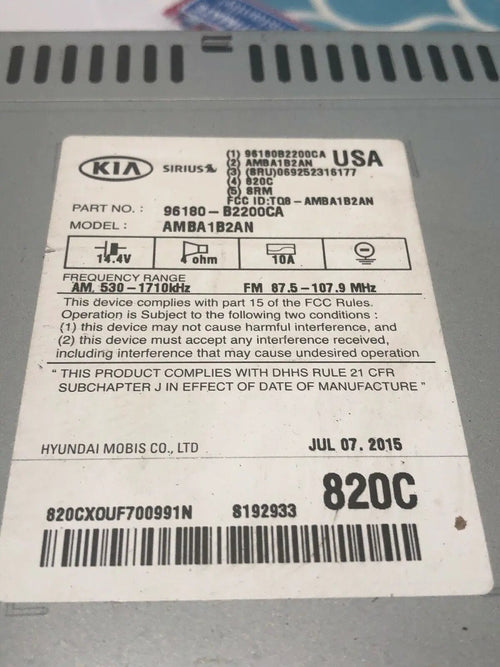 15 16 Kia Soul Radio Mp3 Sirius Player Bluetooth 96180-B2200CA LE014 by Kia