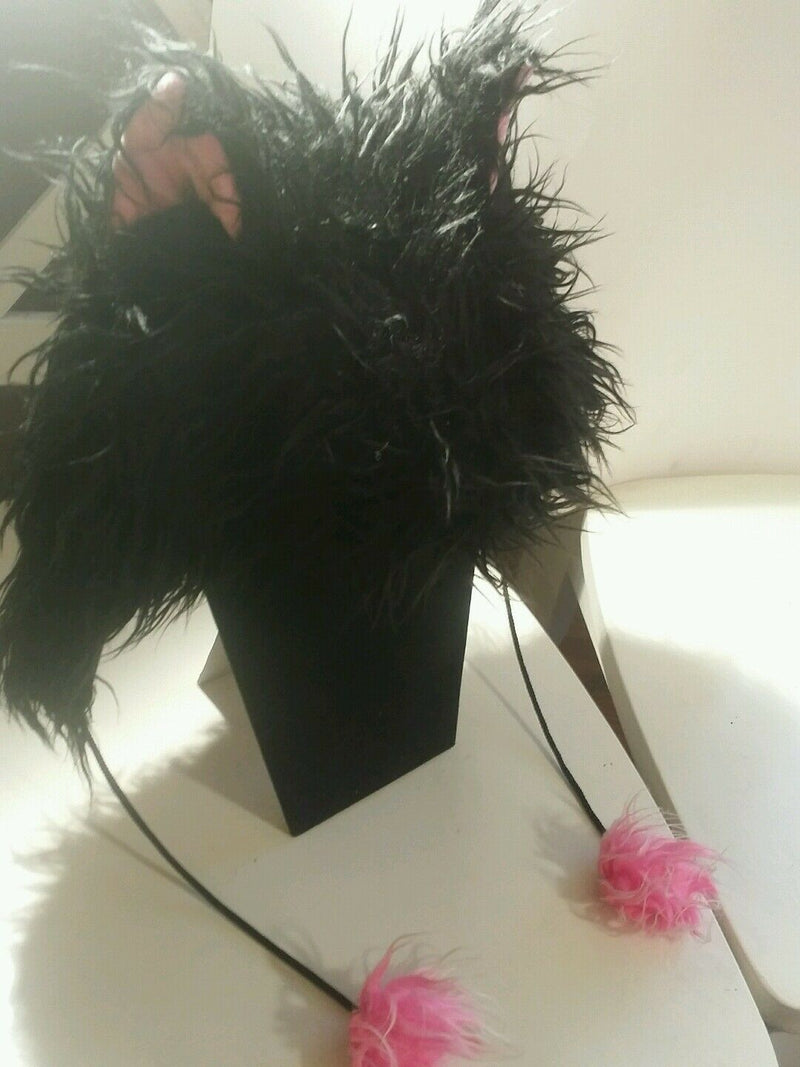 Animal Hat Black Kitty Cat with Pink Ear Faux Fur New Panda Hats Brand FH035