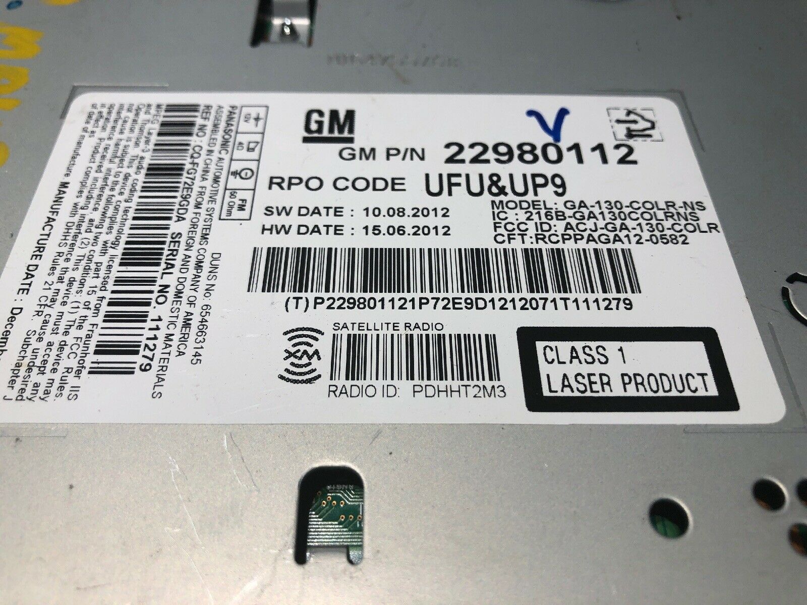 2013 Chevy Malibu RADIO AM-FM,CD, 22980112