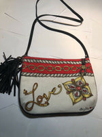 Brighton  Canvas & Leather Crossbody Bag Fun Tassel Purse Handbag