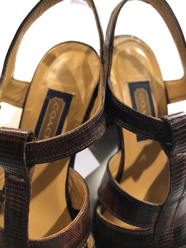 Vintage Coach Italy 8 1/2 B T Strap Camel leather 2 1/2" low heel shoes by Donald J Pliner