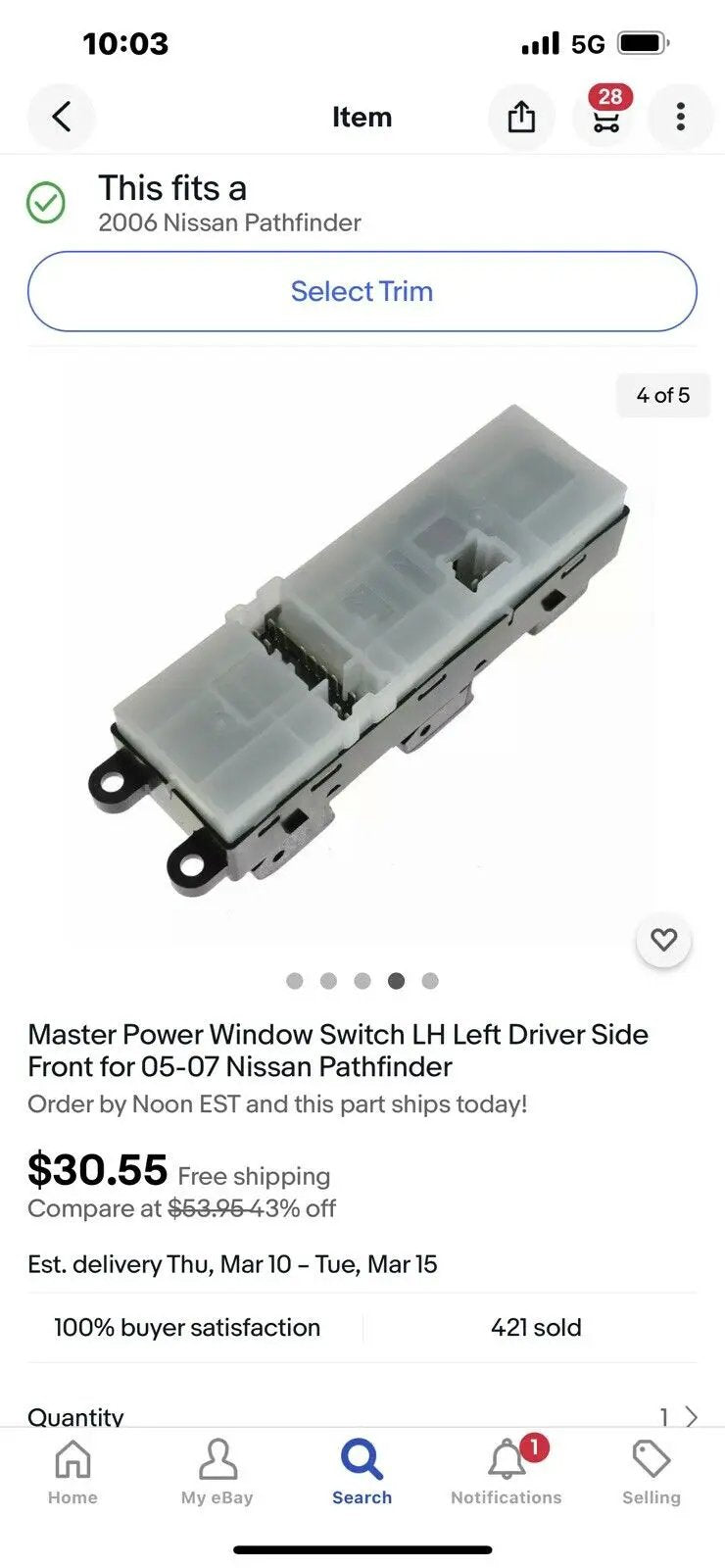 Master Power Window Switch LH Left Driver Side Front for 05-07 Nissan Pathfinder by AM Autoparts