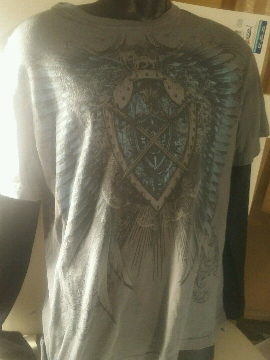 Helix large gray eagle wings shirt  100% cotton, RN#117508 WITH BLACK THERMAL