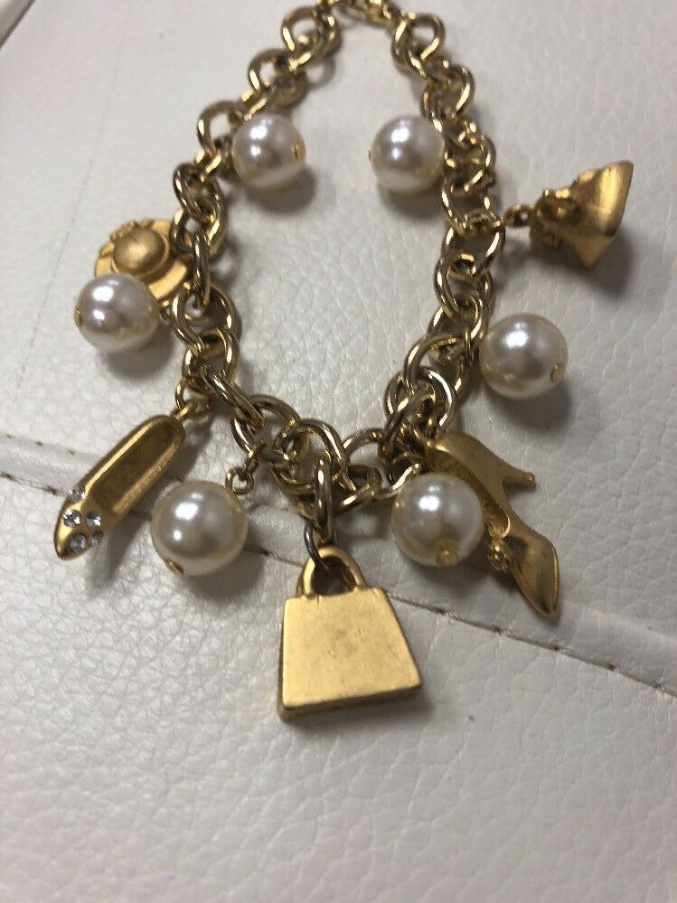 Beautiful Gold Charm Bracelet With Pearls