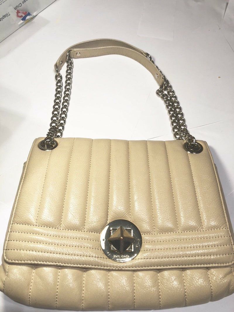 KATE SPADE BEIGE TOTE BAG WITH DOUBLE STRAND CHAIN AND LEATHER HANDLE