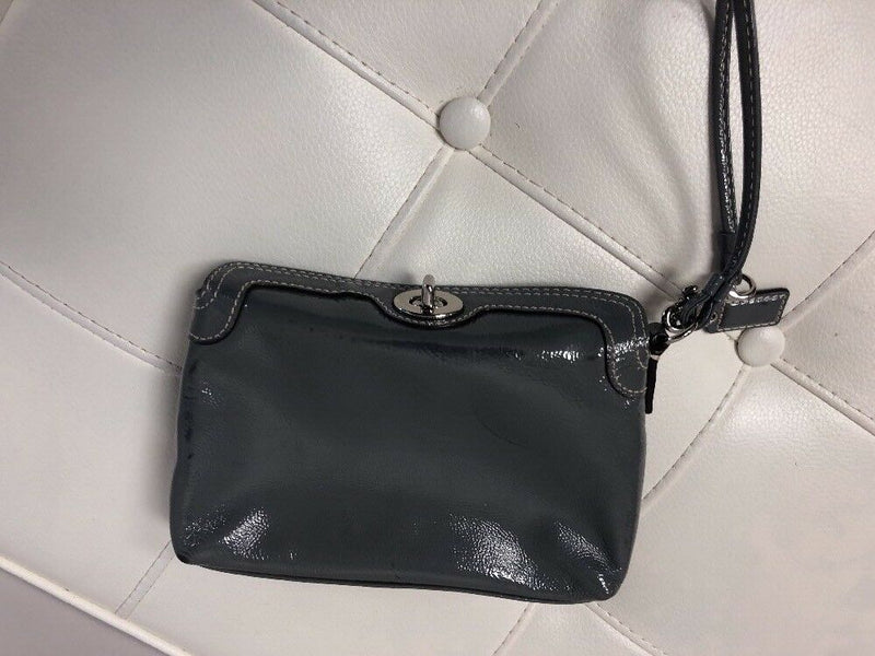 Authentic Coach patent leather wristlet purse, gray