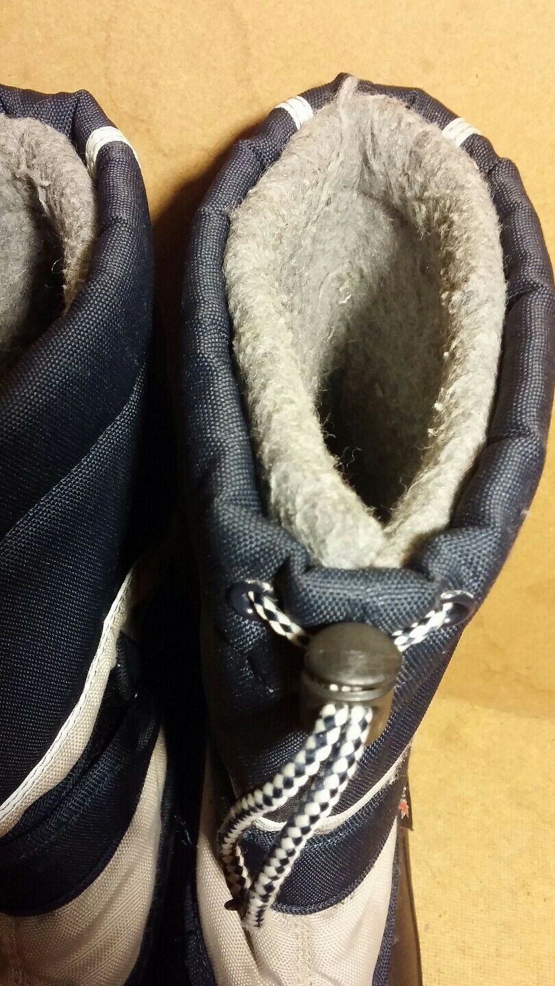 BOY SIZE 4 RUBBER/CANVAS WINNER SHOER NAVY BLUE & BEIGE MADE CANADA GOOD & CHEAP