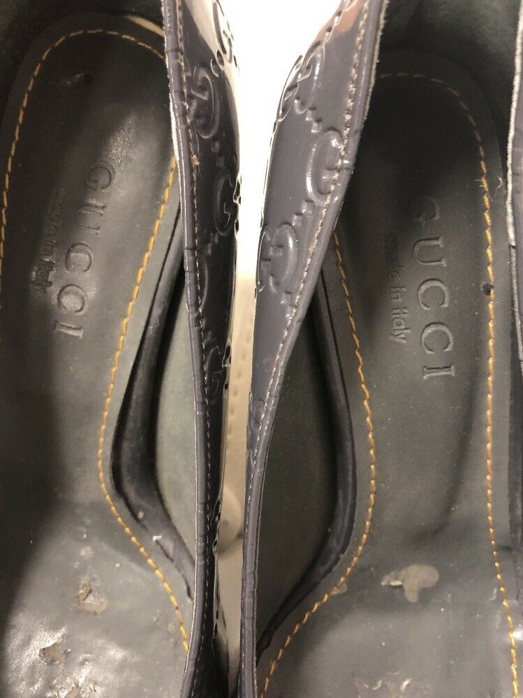 Gray Peep Toe G Patent Letter Embossed Shoes