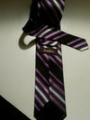 NEIMAN MARCUS Gray Black Purple White STRIPED Self-tipped Woven Silk Tie EUC