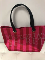 Victoria's Secret Large Satin Rhinestone Bling Black Straps Hot Pink Tote Bag