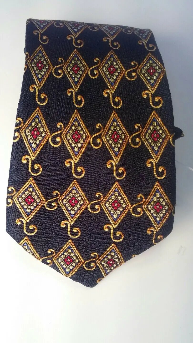MEN NECK TIES 100% SILK CORNER STONE GOLD AND NAVY Blue by DALEY1DEALS,LLC.