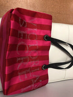 Victoria's Secret Large Satin Rhinestone Bling Black Straps Hot Pink Tote Bag