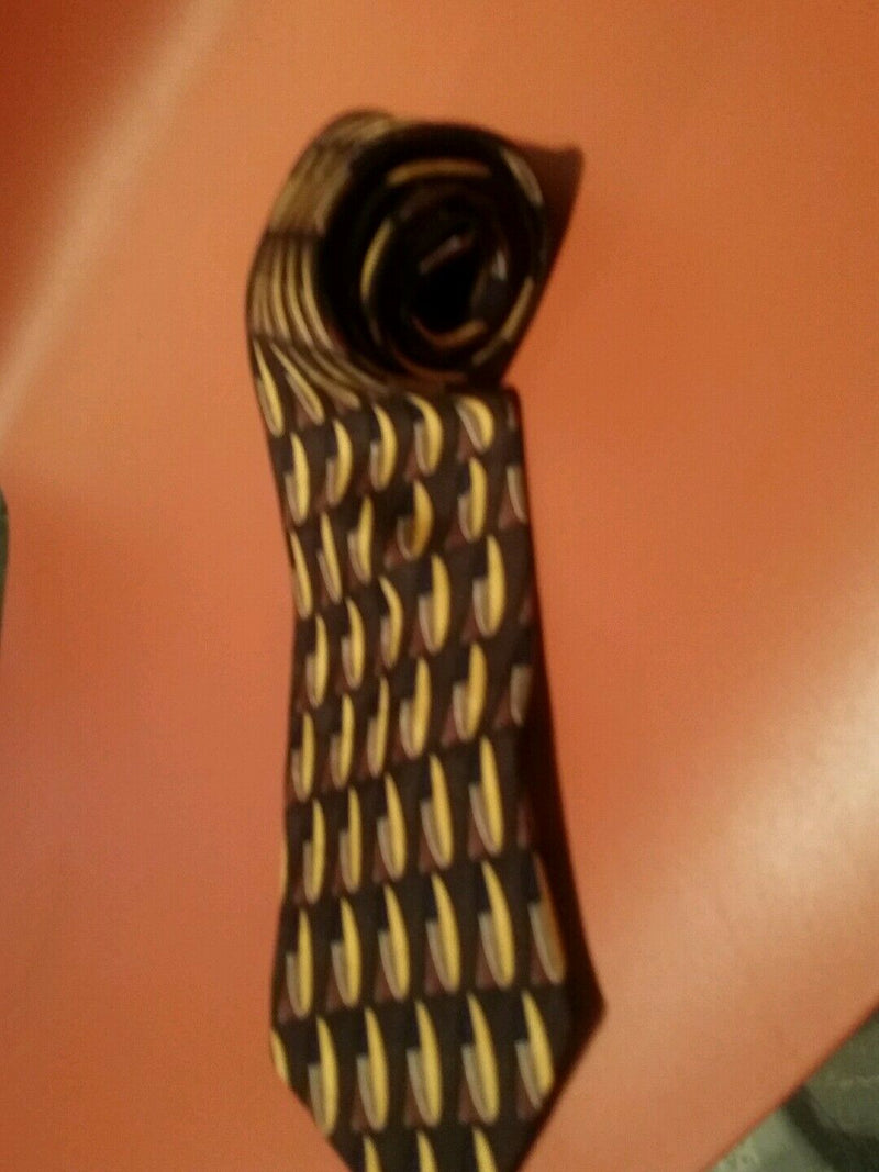 Oscar de la renta mens 100% Silk fabric tie chocolate multi colored design