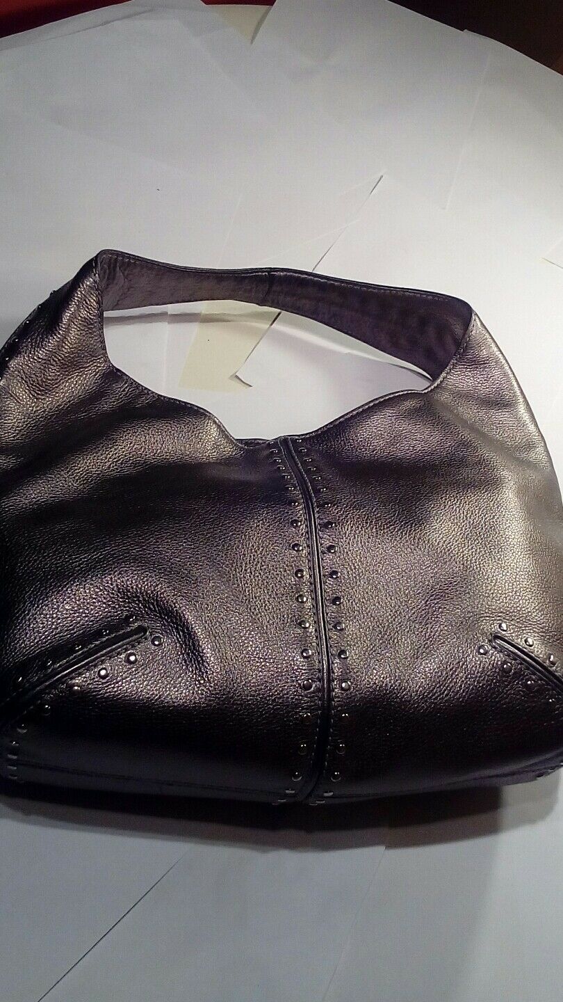 Women’s Michael Kors silver metallic silver Studded Hobo Shoulder Bag Purse